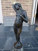 Art-nouveau style Sculpture of a naked lady by C. Maerlin in patinated bronze with foundry stamp and marble base, Germany 1900