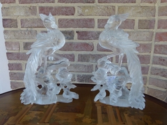 Asiatique style Pair sculptures of birds in rock crystal, China 1960