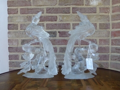 Asiatique style Pair sculptures of birds in rock crystal, China 1960