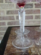 Bell epoque style 6 hand cut Val Saint Lambert  VSL crystal glasses in different colors, Belgium,Liége 1925