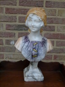 Bell epoque style Lady,s buste signed by Carli 1868-1930 in alabaster, Italy 1900