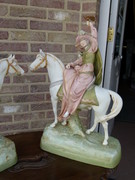 Bell epoque style Pair romantic Royal Dux sculptures of horse riding couple in bisquit, Austria 1920