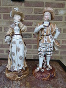 Bell epoque style romantic pair Meissen porcelain sculptures, Germany 1880