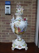 Belle epoque style Huge vase with romantic scenes in hand painted porcelain, Germany Turingen 1920
