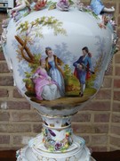 Belle epoque style Huge vase with romantic scenes in hand painted porcelain, Germany Turingen 1920
