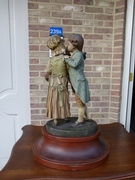 Belle epoque style Sculpture of young pair by Goldschneider in terracotta and wood, Austria,Vienna 1920