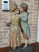 Belle epoque style Sculpture of young pair by Goldschneider in terracotta and wood, Austria,Vienna 1920
