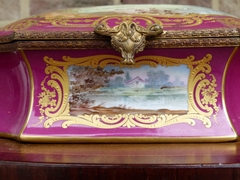 Belle epque style Box with a romantic scene in porcelain de Paris,chateau de Fougeres, France 1890