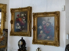 Belle epque style Pair paintings by Henri Schouten of flowers in oil on canvas, Belgium 1890