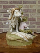 Belle epque style Royal dux sculpture of farmers and cow in bisquit, Austria 1920