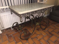style Boutcher table with marble top in wrought iron frame, France 1880