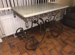 style Boutcher table with marble top in wrought iron frame, France 1880