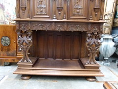 style Highly quality carved Henri 2 credence cabinet in walnut, France 1890