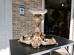 Bell epoque style Huge centerpiece with cherubs in spelter and crystal, France 1890