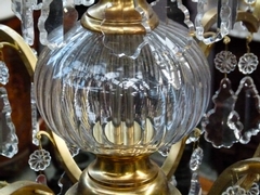 style huge bronze Lamp with crystals in bronze and crystal, France 1920