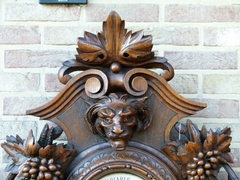Hunting style Barometer with animals and fruits in carved oak, France 1890