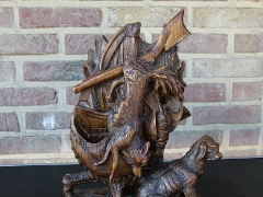 Hunting style style Black forest sculpture in carved wood, Germany 1900