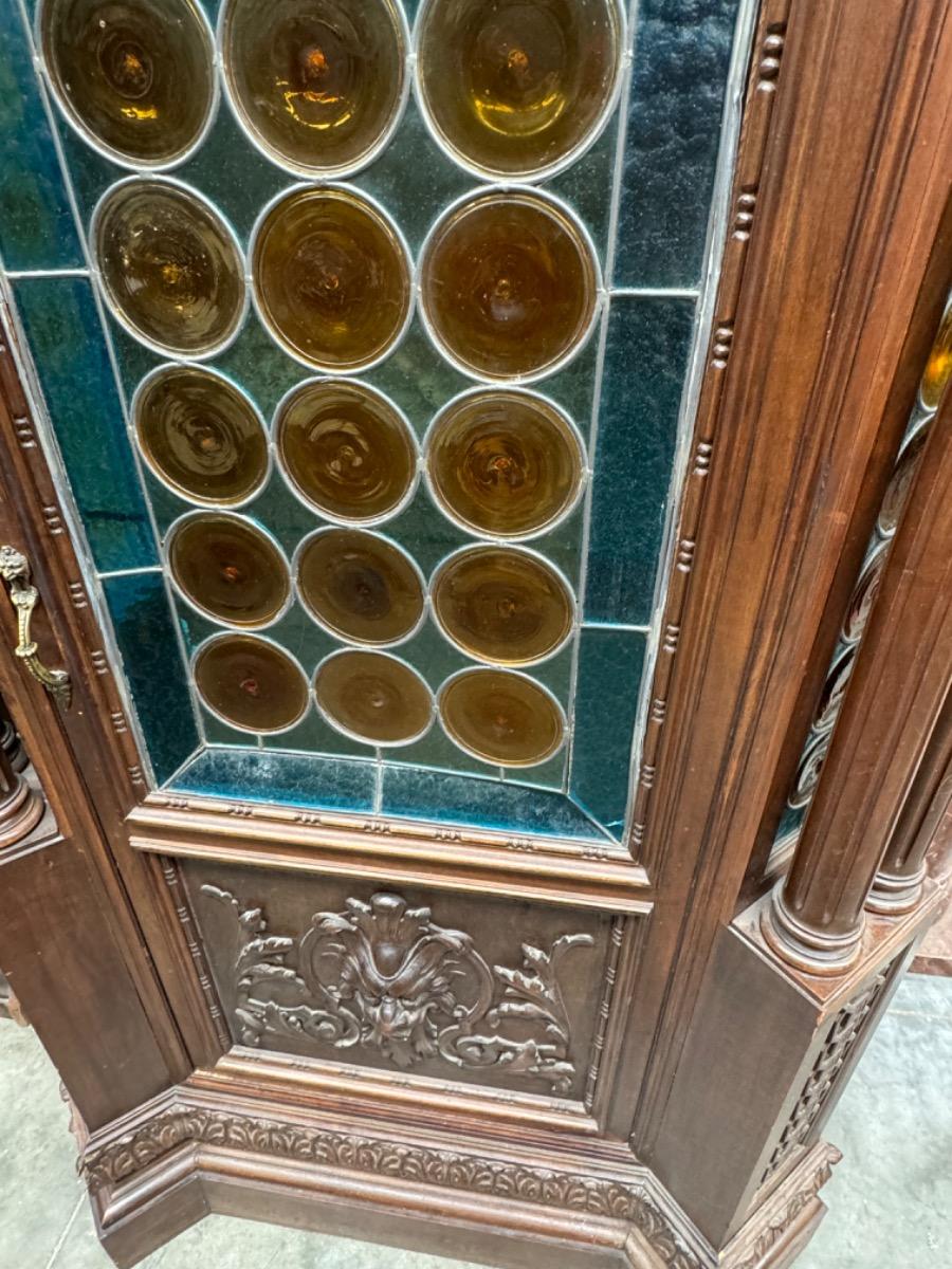 Italian 1 door walnut Cabinet with stained glass 