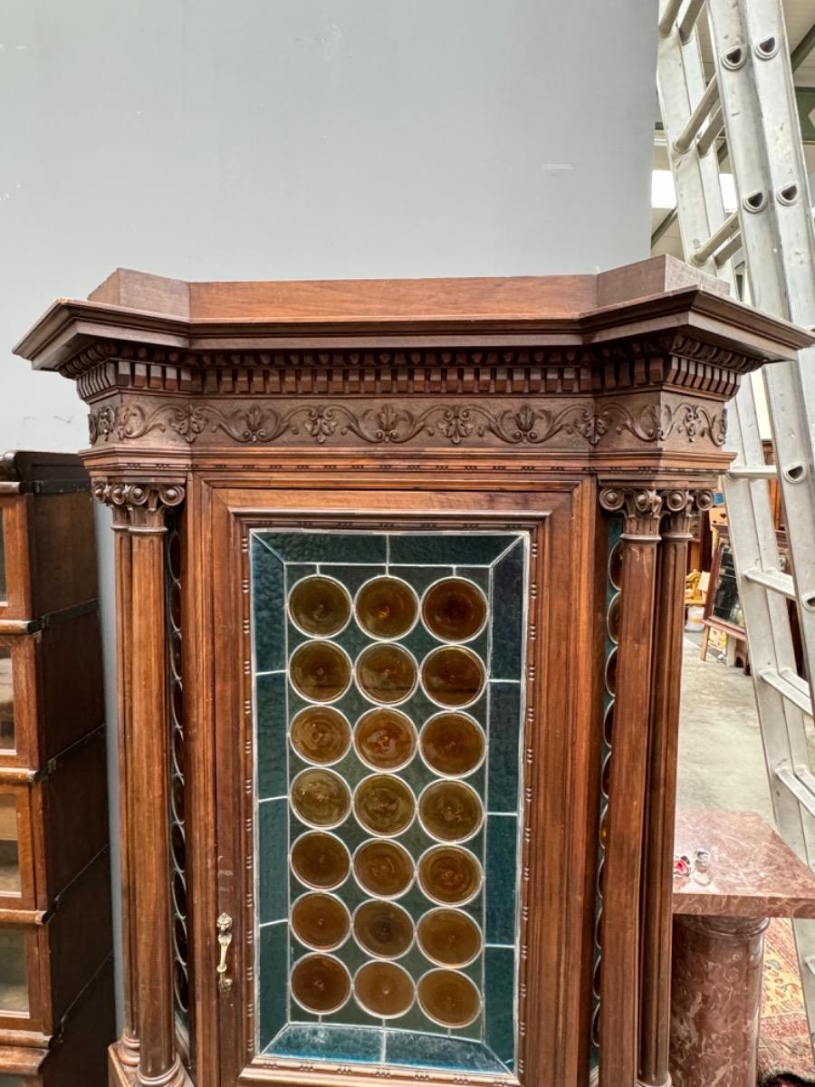 Italian 1 door walnut Cabinet with stained glass 