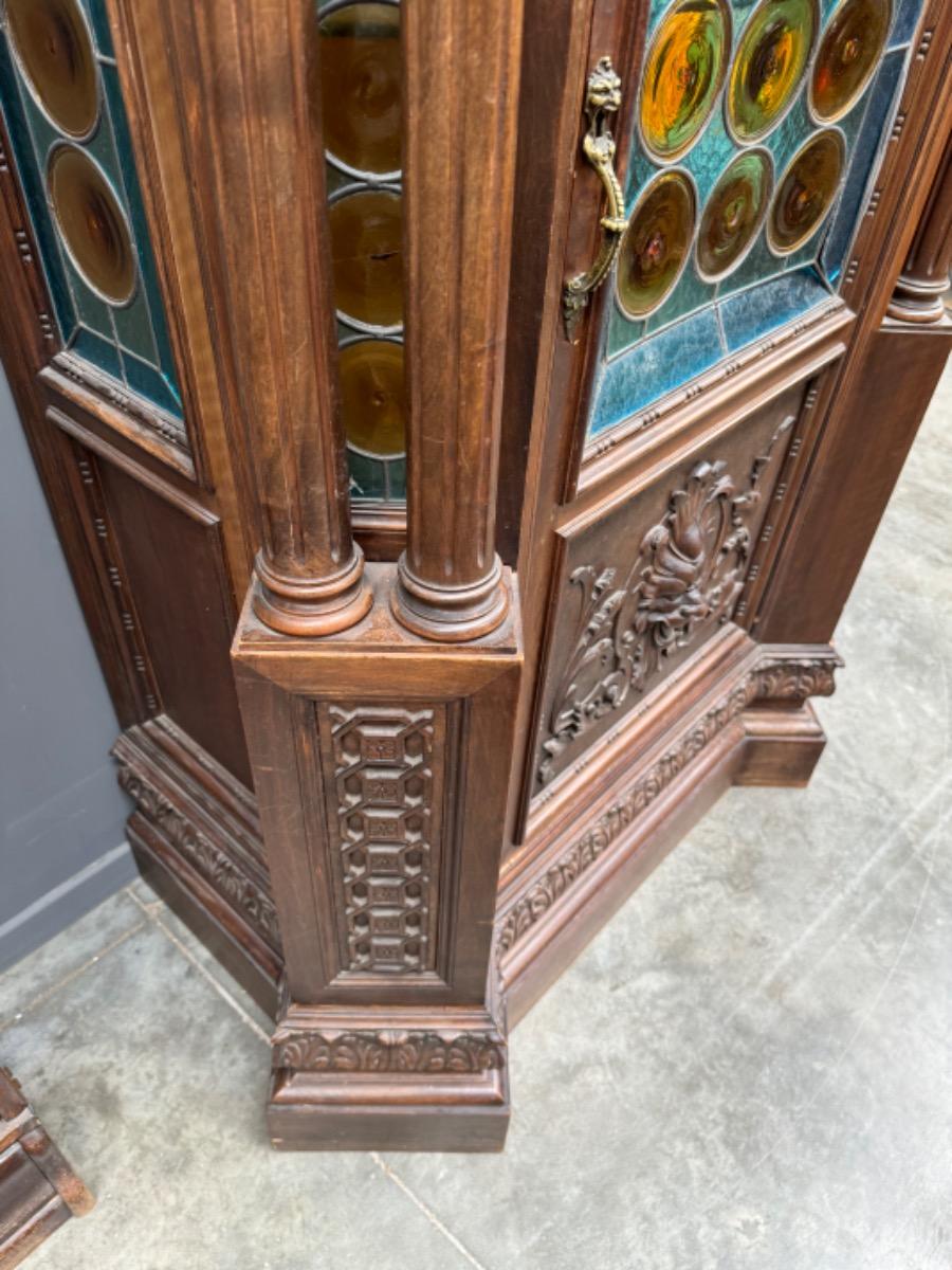 Italian 1 door walnut Cabinet with stained glass 