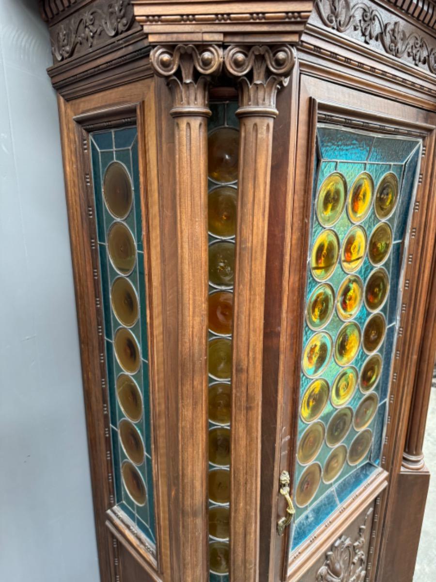 Italian 1 door walnut Cabinet with stained glass 