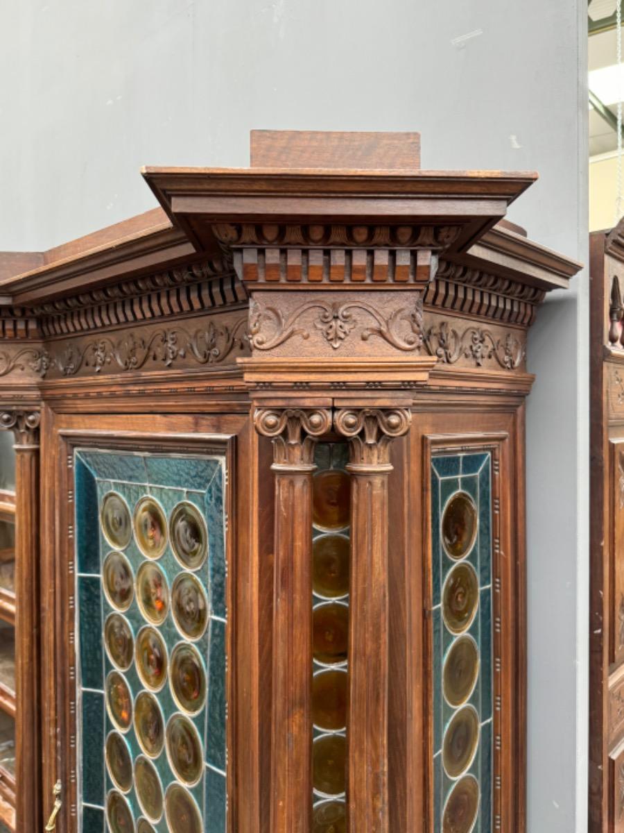 Italian 1 door walnut Cabinet with stained glass 