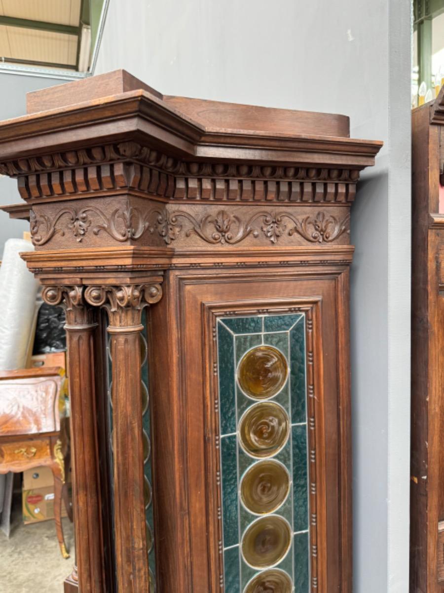 Italian 1 door walnut Cabinet with stained glass 