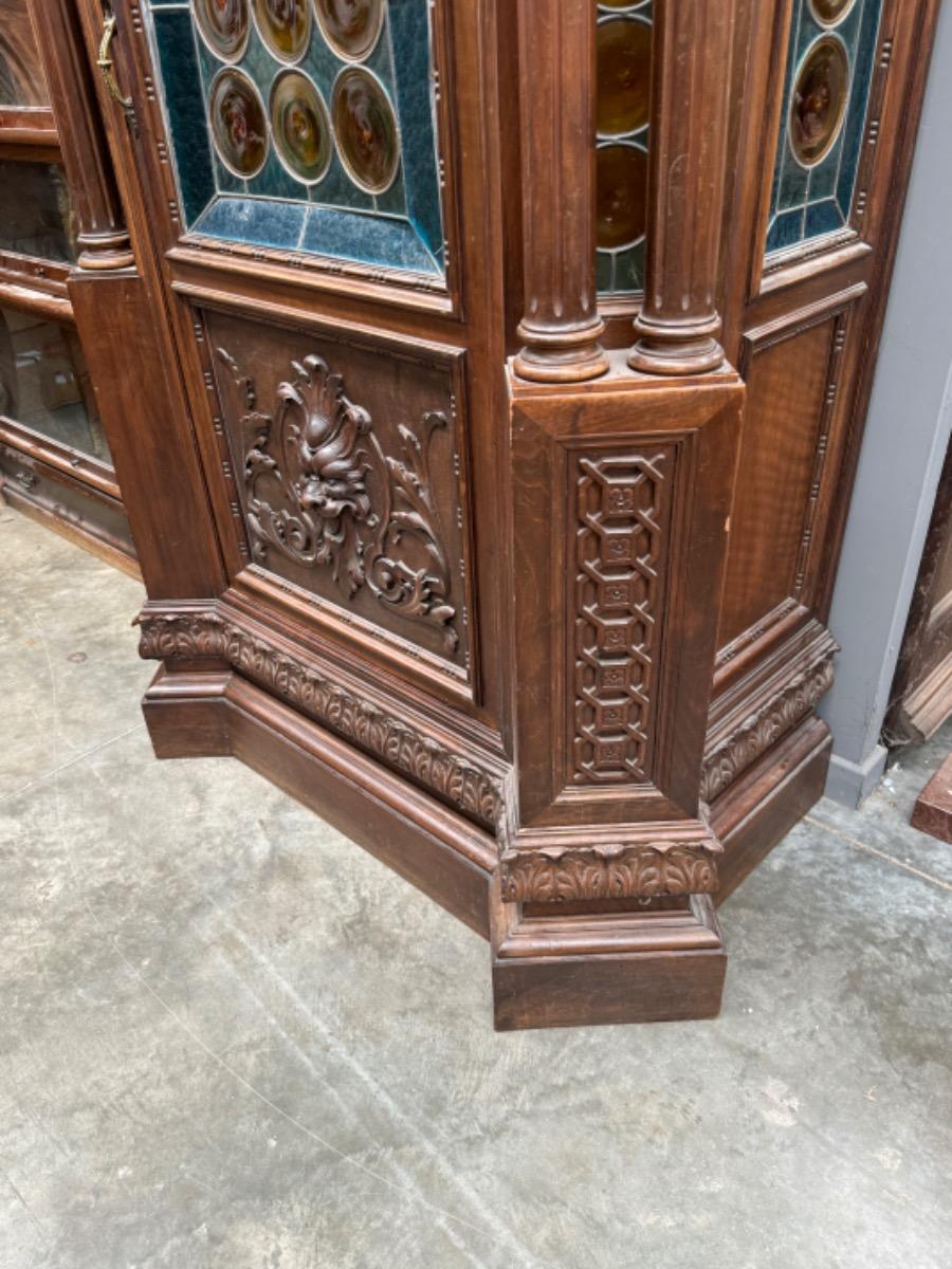 Italian 1 door walnut Cabinet with stained glass 