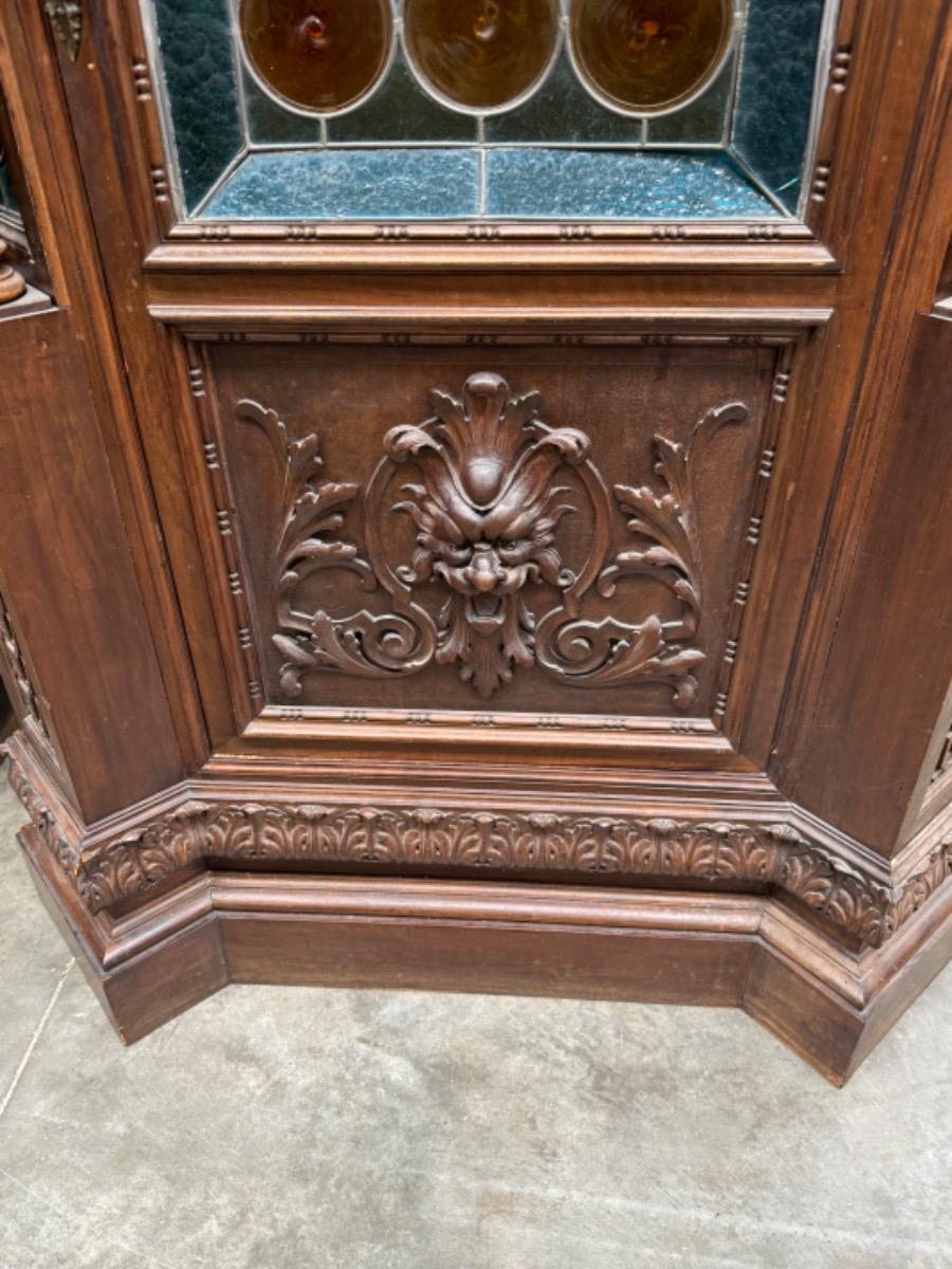 Italian 1 door walnut Cabinet with stained glass 