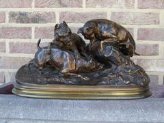 J.p.mene style Sculpture of hunting dog,s in patinated bronze, France 1870