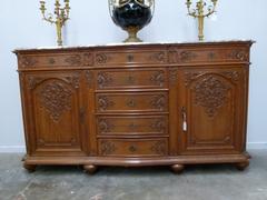 Liége,regence style Sideboard with marble top in oak and marble, Belgium,Liége 1900