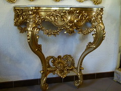 Louis 15 style Gilded console with marble top in gilded wood, France 1890