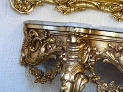 Louis 15 style Gilded console with marble top in gilded wood, France 1890