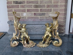 Louis 15 style Pair fireplace inserts with cherubs putto,s in gilded bronze, France 1870