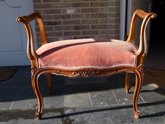 Louis 15 style small Bench in carved walnut, France 1890