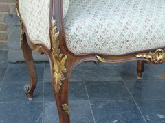 Louis 15 style Small bench with gilding in walnut, Austria 1900