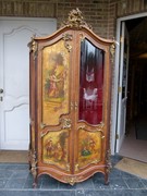 Louis 15 style Unusual cabinet with vernis matin paintings in walnut, Austria 1880