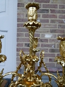 Louis 16 style huge Pair candelabra in gilded bronze and green marble, France 1880