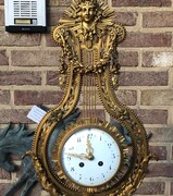 Louis 16 style Lyra pendulum clock in nice quality gilded bronze and carrara marble, France 1880
