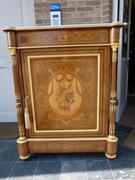 Louis 16 Napoleon III periode style 1 door Cabinet whit marquetery and marble top in satinwood whit diffirent woods marquetery and gilded bronze, France 1880