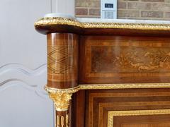 Louis 16 Napoleon III periode style 1 door Cabinet whit marquetery and marble top in satinwood whit diffirent woods marquetery and gilded bronze, France 1880