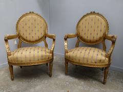 Louis 16 style Pair armchairs in gilded wood, France 1880