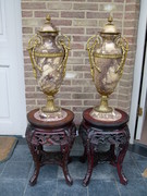 Louis 16 style Pair urns in marble and gilded bronze, France 1880