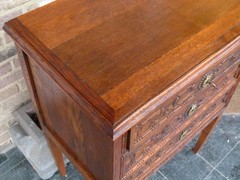 Louis 16 style Small chest of drawers in carved oak, Belgium 1900