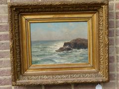 Marine style Painting by Romain Steppe in oil on canvas and gilded frame, Belgium 1920