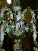 style Meissen porcelain lamp with putti,s and flowers, Germany early 19 century