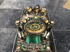 style Miniature clock with musical box and precious stones, enamel in silver gilded, Austria 1920
