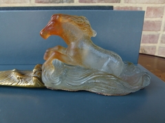 Modern style Daum France signed brief opener with a horse in pates de verre and bronze, France 1970