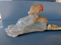 Modern style Daum France signed brief opener with a horse in pates de verre and bronze, France 1970
