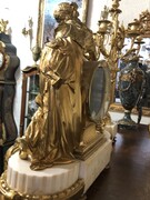 Napoleon 3 style Huge 3 pieces clockset with angel and women in Louis 16 style in gilt bronze and carrara marble, France 1870